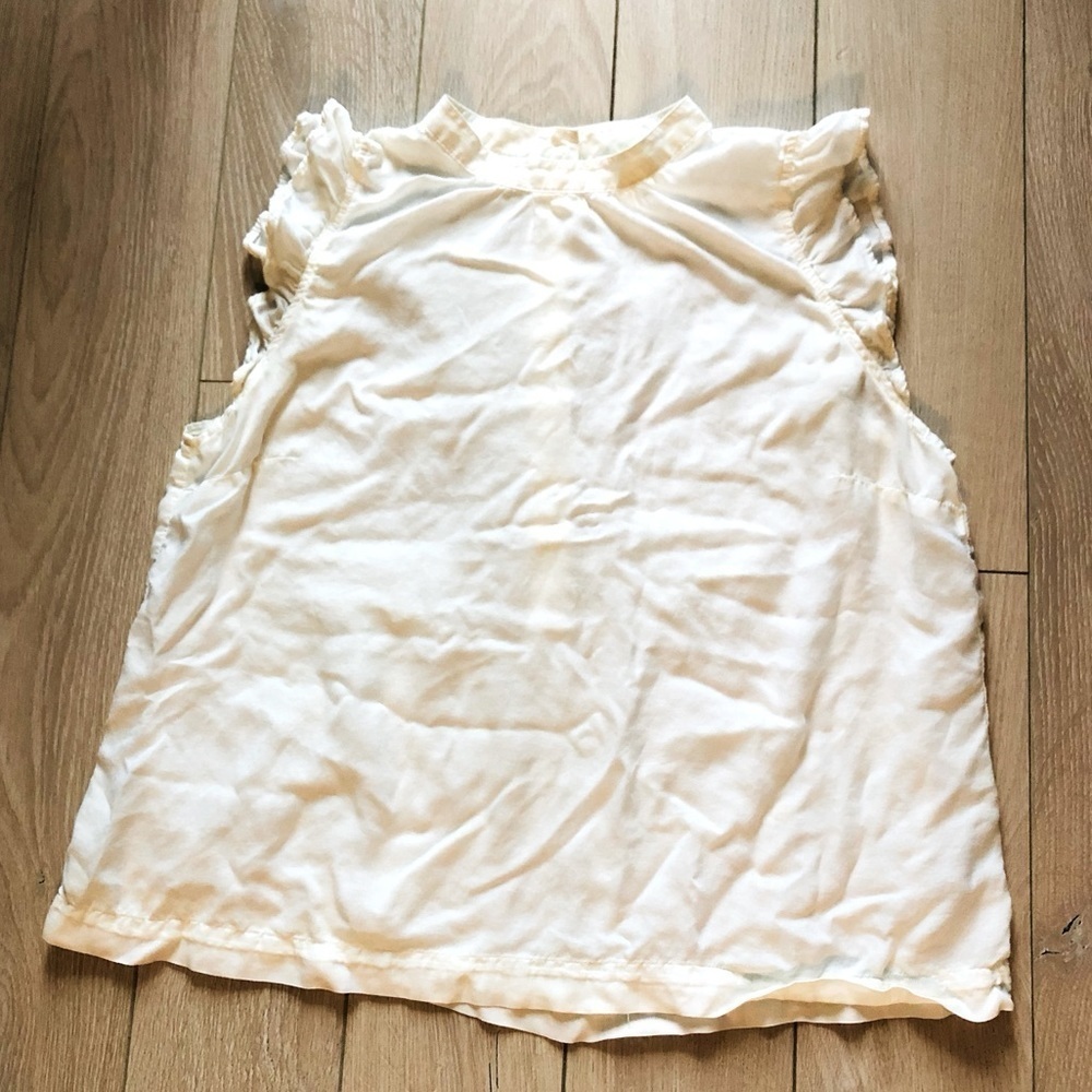 Anthropologie Cloth & Stone Cotton Ruffled Mock Neck Sleeveless Top in Off White